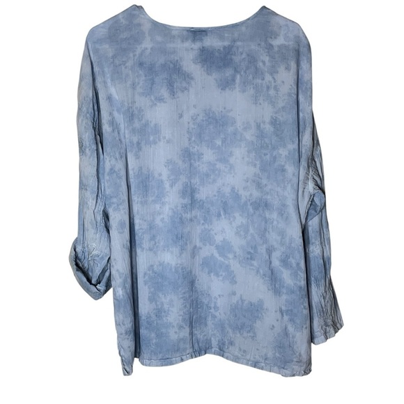 J Jill Pure Jill Blue Embroidered Tie Dye Peasant Blouse Tab Sleeve Size XL - Picture 2 of 11